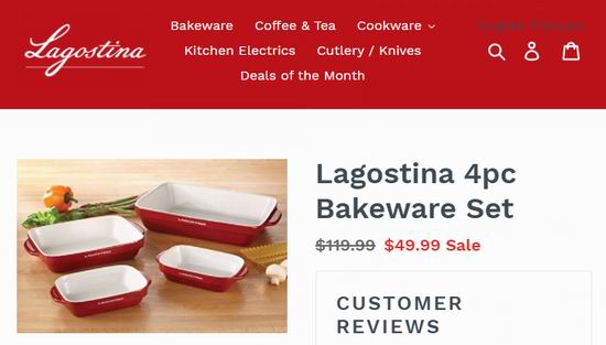 白菜速抢！Lagostina 拉歌蒂尼 陶瓷烘焙盘4件套2.1折 24.99加元！