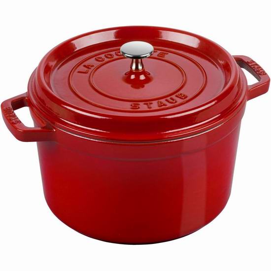 白菜价！历史新低！法国国宝 Staub 5夸脱 圆形经典红色珐琅铸铁锅3.6折 189.49加元包邮！