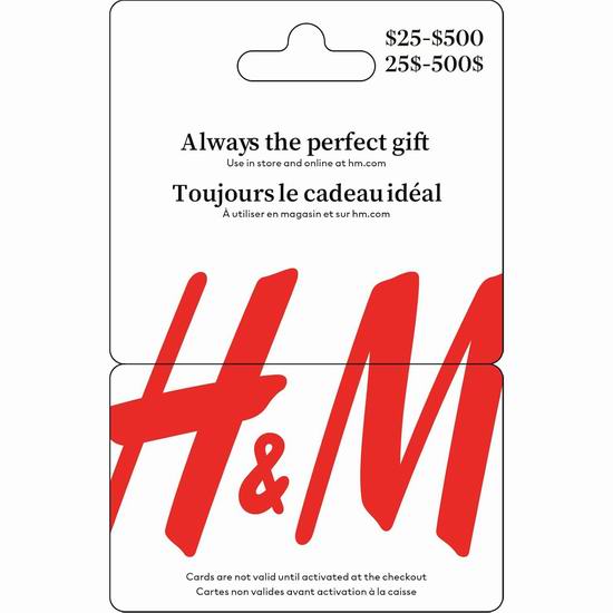 H&M 价值50加元电子及实体礼品卡限时8.5折！