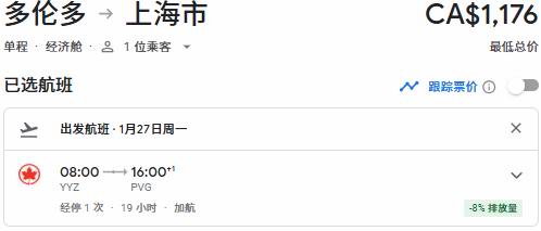 Air Canada 加航闪购，春节往返中国99、单飞中国8、东京66、温哥华6、纽约0、夏威夷7、洛杉矶8、奥兰多5！