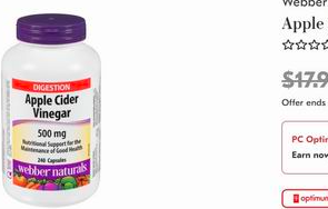缩略图 | 健康生活瘦起来！Webber Naturals苹果醋胶囊11.39加元（shoppers原价 17.99加元）！增强消化，抗炎减肥！