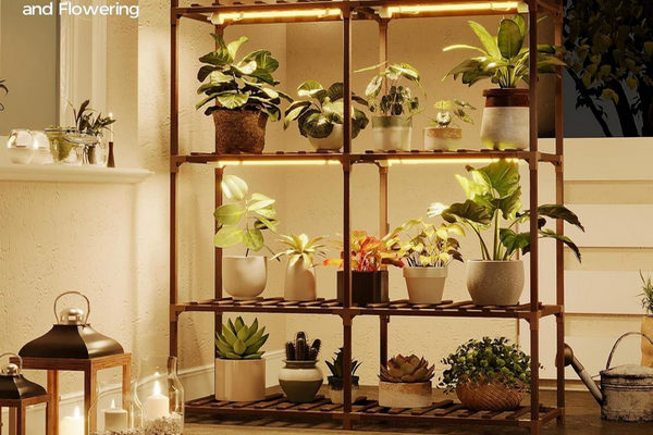 缩略图 | 4层木制植物架带生长灯：原价69.99，现价58.49，节省空间，易于组装！