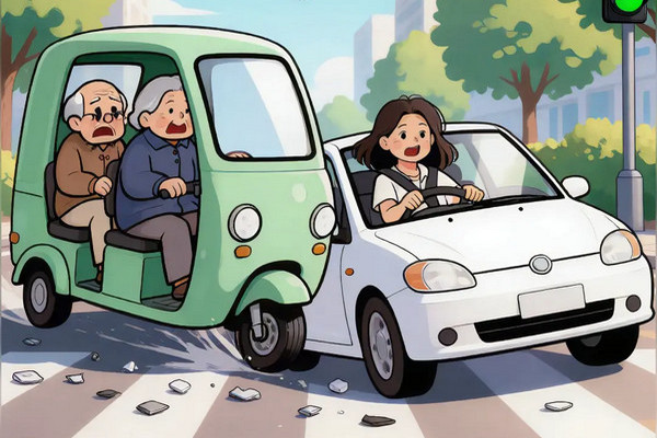 缩略图 | 七旬夫妇骑老头乐闯红灯，被撞骨折索赔70万！