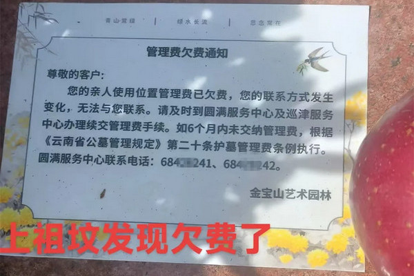 缩略图 | 上祖坟发现欠费了！网友上坟发现墓碑被贴欠费通知单！