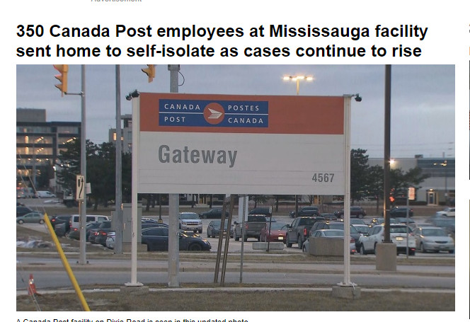 缩略图 | 已有190人确诊！350名Canada Post员工被隔离！