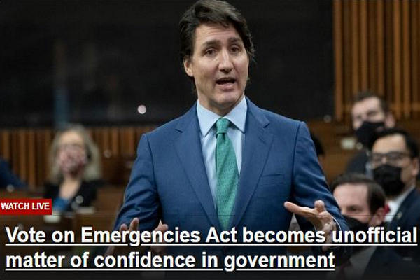 缩略图 | 加拿大国会185:151票，通过动用《紧急状态法》